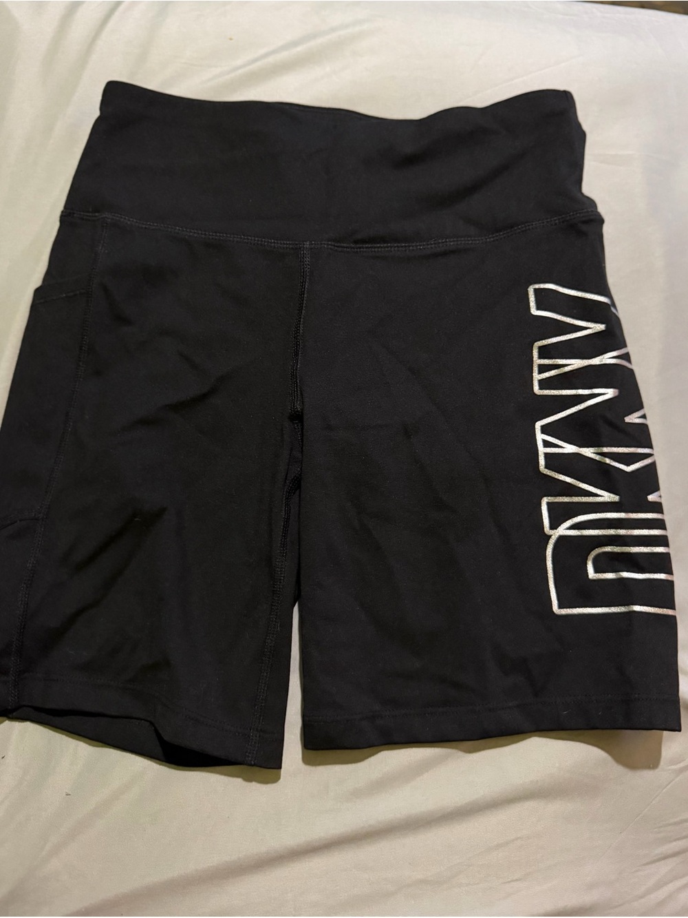 DKNY Black High-Waist Bike Shorts with Logo